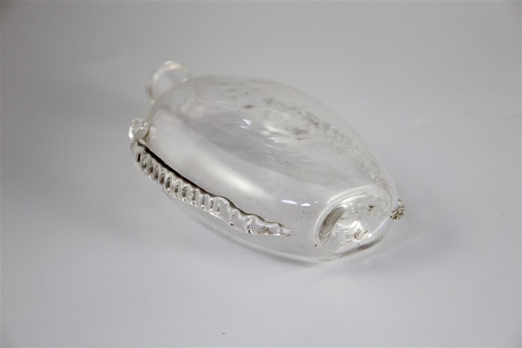 A Georgian glass flattened ovoid flask, 18th century, 18.5cm long